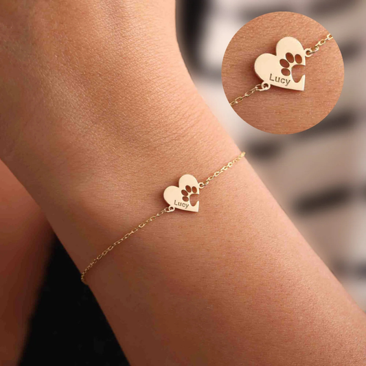 Bracciale personalizzato con cuore, zampa e nome